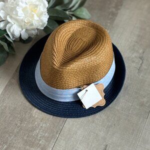 Boys Straw Fedora Navy Brown Blue Hat Boutique Portraits Dressy Toddler NWT